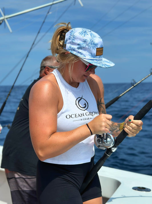 Blue Fronds Hat Bamboo OGG Leather Patch